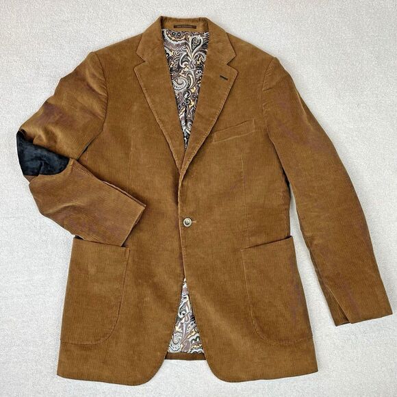 J. Hilburn Other - J. Hilburn Corduroy Jacket / Sport Coat Men’s 41L Brown Blue Viscose Elbow Patch